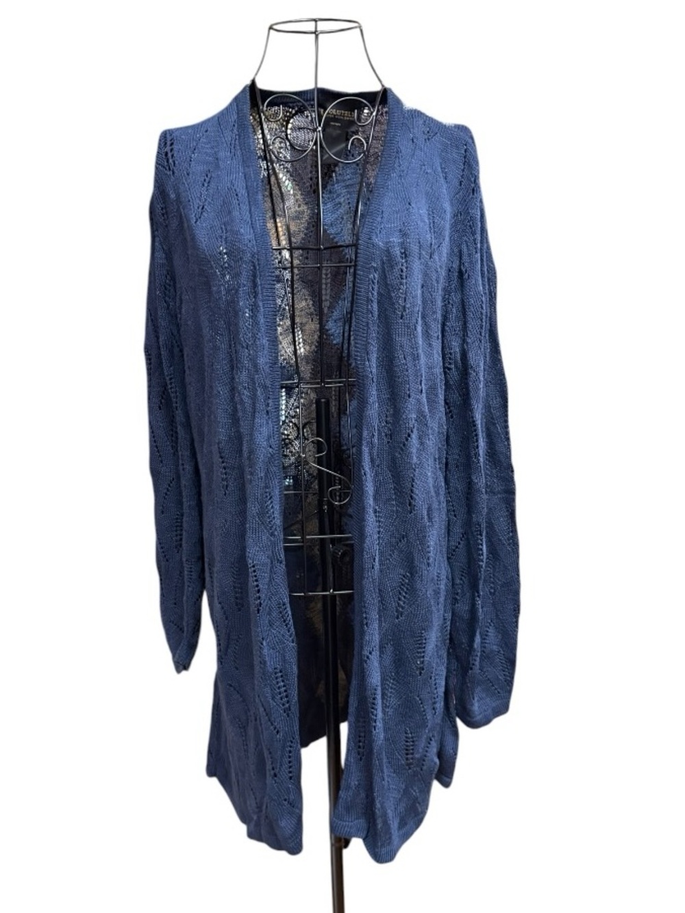 Absolutely Creative Worldwide Open Knit Cardigan Sweater – Blue Diamond Pattern